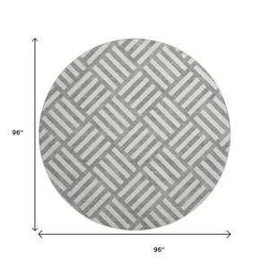 HomeRoots 8' Gray and Ivory Geometric Washable Round Rug - Stylish, Durable, Stain Resistant with UV Protection 652362