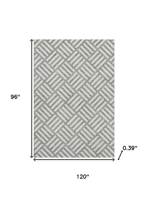 HomeRoots 8' X 10' Gray and Ivory Geometric Washable Area Rug with Stain Resistance and UV Protection Features 652363
