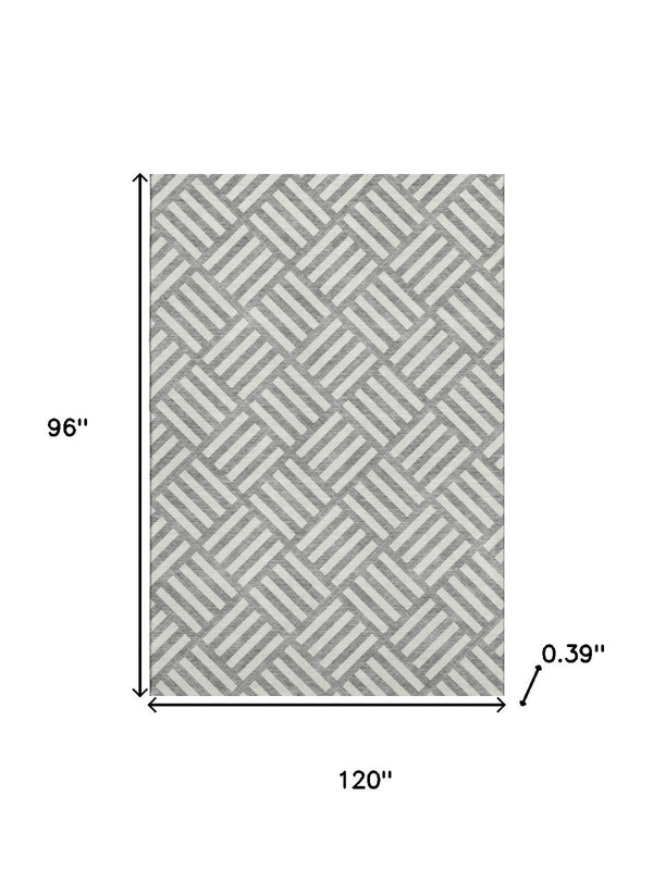 HomeRoots 8' X 10' Gray and Ivory Geometric Washable Area Rug with Stain Resistance and UV Protection Features 652363