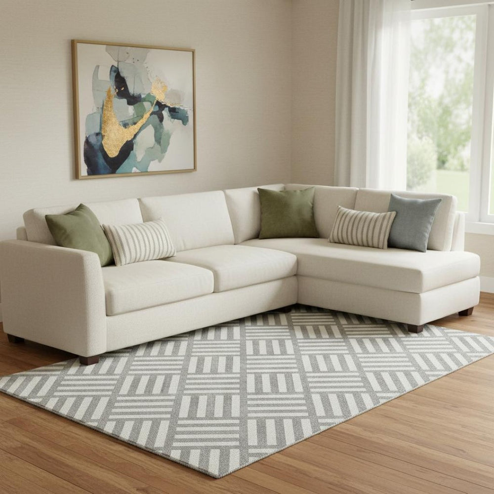 HomeRoots 9' X 12' Gray and Ivory Geometric Area Rug - Durable, Washable, UV Protected for Modern Spaces 652364