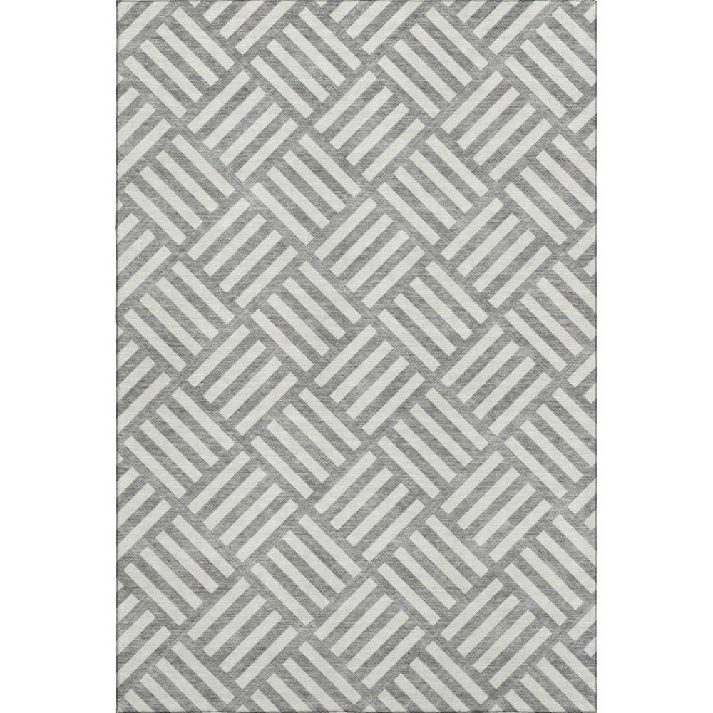 HomeRoots 10' X 14' Gray And Ivory Geometric Area Rug – Durable, Stain Resistant, and UV Protected for Modern Spaces 652365