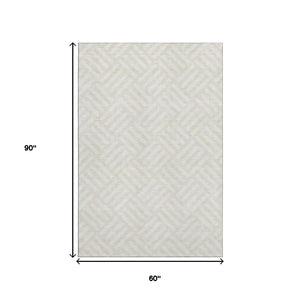 HomeRoots 5' X 8' Ivory and Beige Geometric Area Rug - Washable, Stain-Resistant, UV Protected for Homes 652367