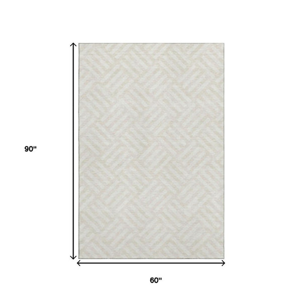 HomeRoots 5' X 8' Ivory and Beige Geometric Area Rug - Washable, Stain-Resistant, UV Protected for Homes 652367