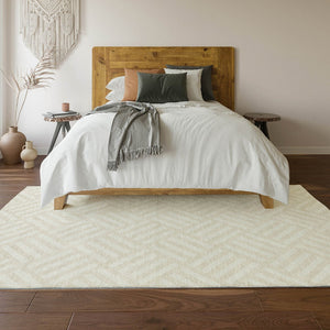 HomeRoots 5' X 8' Ivory and Beige Geometric Area Rug - Washable, Stain-Resistant, UV Protected for Homes 652367