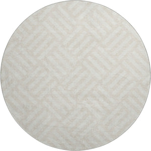 HomeRoots 8' Ivory and Beige Geometric Round Rug - Washable, UV-Protected, Perfect for Family Spaces! 652368