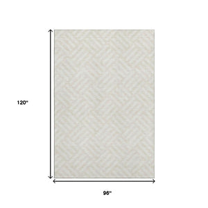 HomeRoots 8' X 10' Stylish Ivory & Beige Geometric Area Rug - Washable, UV-Protected, Family-Friendly Design! 652369