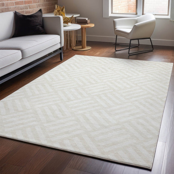 HomeRoots 8' X 10' Stylish Ivory & Beige Geometric Area Rug - Washable, UV-Protected, Family-Friendly Design! 652369