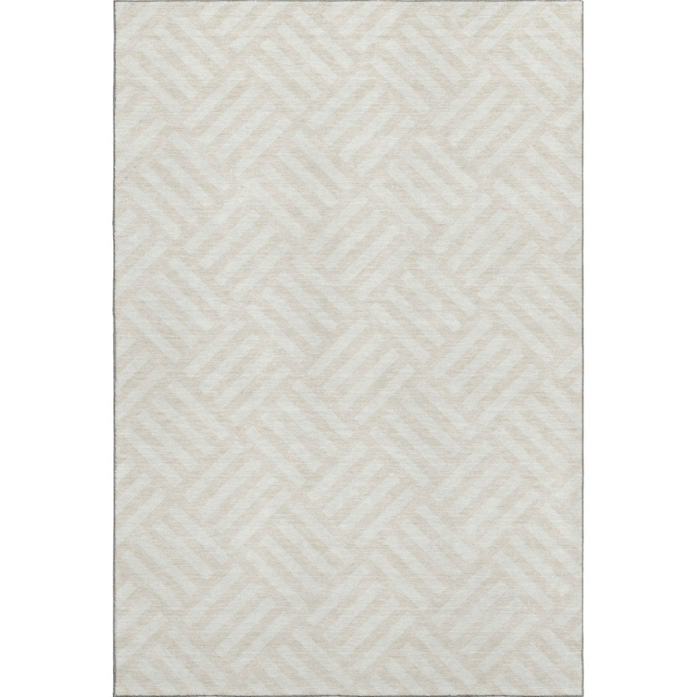 HomeRoots 8' X 10' Stylish Ivory & Beige Geometric Area Rug - Washable, UV-Protected, Family-Friendly Design! 652369
