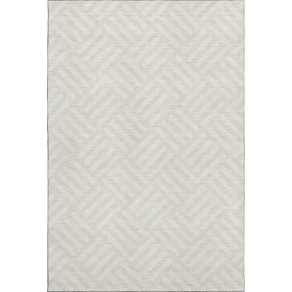 HomeRoots 8' X 10' Stylish Ivory & Beige Geometric Area Rug - Washable, UV-Protected, Family-Friendly Design! 652369