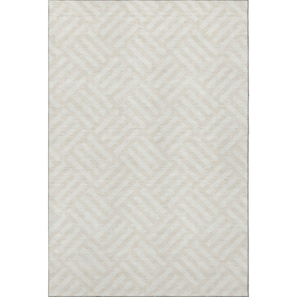 HomeRoots 8' X 10' Stylish Ivory & Beige Geometric Area Rug - Washable, UV-Protected, Family-Friendly Design! 652369