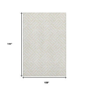 HomeRoots 9' X 12' Ivory Geometric Area Rug - Washable, UV Protected & Stain Resistant for Family Spaces 652370