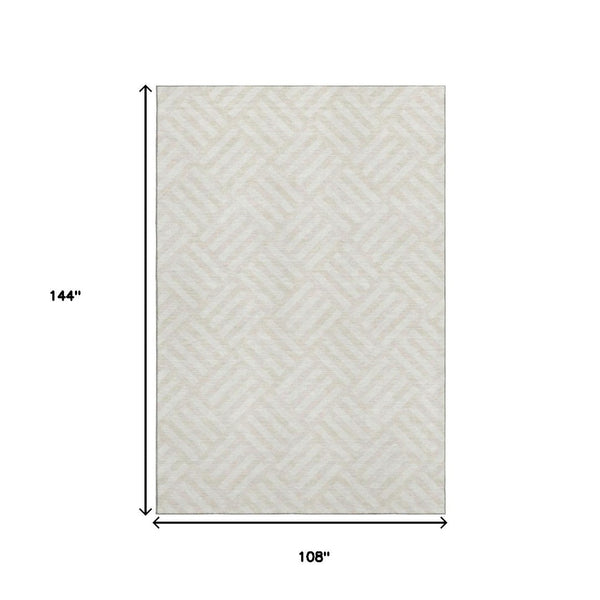 HomeRoots 9' X 12' Ivory Geometric Area Rug - Washable, UV Protected & Stain Resistant for Family Spaces 652370