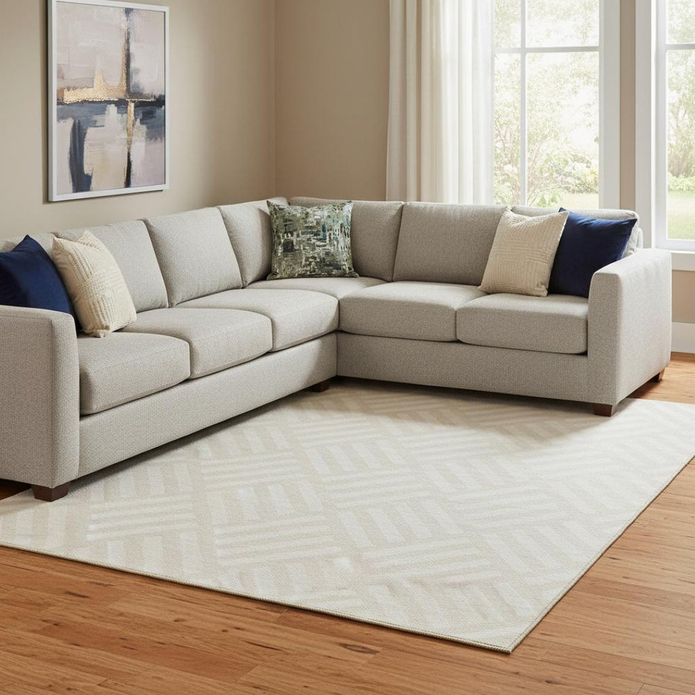 HomeRoots 9' X 12' Ivory Geometric Area Rug - Washable, UV Protected & Stain Resistant for Family Spaces 652370