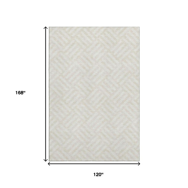HomeRoots 10' X 14' Ivory & Beige Geometric Washable Area Rug - Stylish, Durable, UV-Protected for Busy Homes 652371