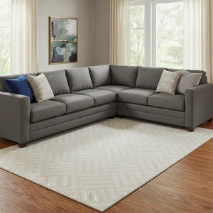 HomeRoots 10' X 14' Ivory & Beige Geometric Washable Area Rug - Stylish, Durable, UV-Protected for Busy Homes 652371