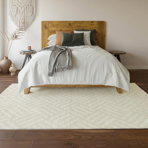 HomeRoots 10' X 14' Ivory & Beige Geometric Washable Area Rug - Stylish, Durable, UV-Protected for Busy Homes 652371