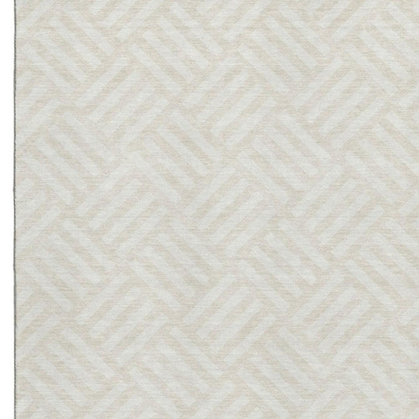 HomeRoots 10' X 14' Ivory & Beige Geometric Washable Area Rug - Stylish, Durable, UV-Protected for Busy Homes 652371