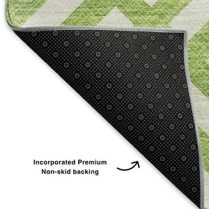 HomeRoots 5' X 8' Vibrant Lime Green & Ivory Geometric Washable Area Rug - Stain & UV Resistant for Homes 652373