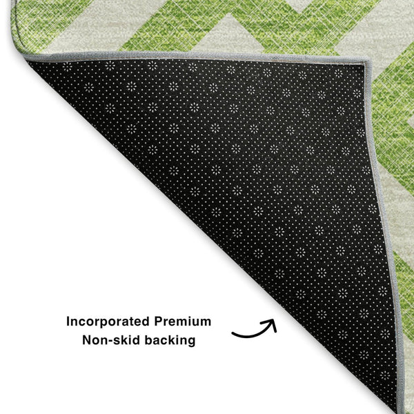HomeRoots 5' X 8' Vibrant Lime Green & Ivory Geometric Washable Area Rug - Stain & UV Resistant for Homes 652373