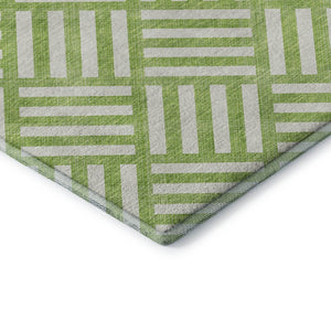HomeRoots 5' X 8' Vibrant Lime Green & Ivory Geometric Washable Area Rug - Stain & UV Resistant for Homes 652373