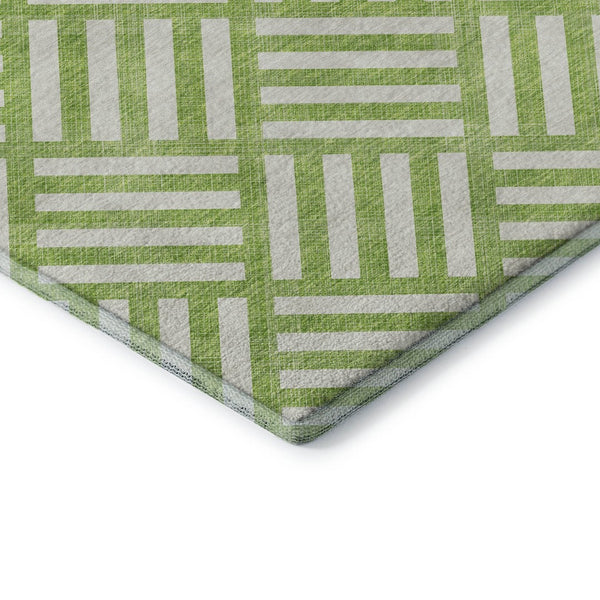 HomeRoots 5' X 8' Vibrant Lime Green & Ivory Geometric Washable Area Rug - Stain & UV Resistant for Homes 652373