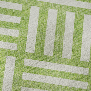 HomeRoots 5' X 8' Vibrant Lime Green & Ivory Geometric Washable Area Rug - Stain & UV Resistant for Homes 652373