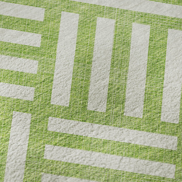 HomeRoots 5' X 8' Vibrant Lime Green & Ivory Geometric Washable Area Rug - Stain & UV Resistant for Homes 652373
