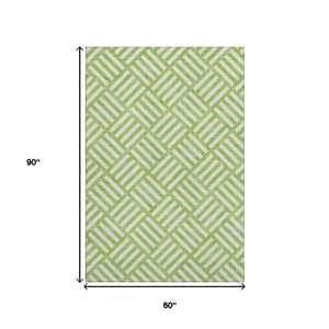 HomeRoots 5' X 8' Vibrant Lime Green & Ivory Geometric Washable Area Rug - Stain & UV Resistant for Homes 652373