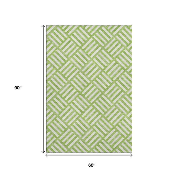 HomeRoots 5' X 8' Vibrant Lime Green & Ivory Geometric Washable Area Rug - Stain & UV Resistant for Homes 652373