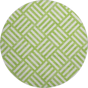HomeRoots 8' Vibrant Lime Green & Ivory Geometric Washable Round Rug – Durable, UV-Protected for Family Homes 652374