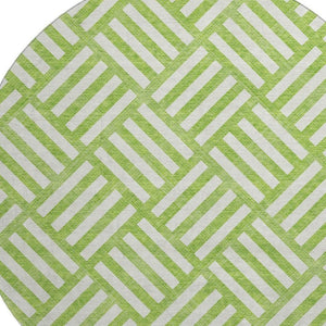 HomeRoots 8' Vibrant Lime Green & Ivory Geometric Washable Round Rug – Durable, UV-Protected for Family Homes 652374