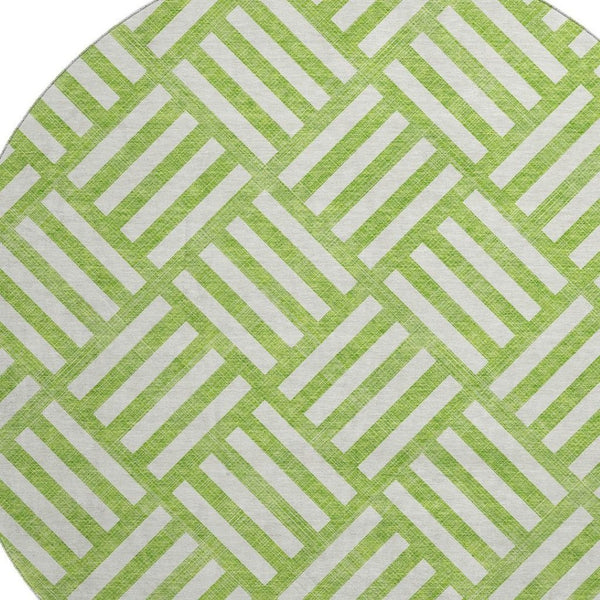 HomeRoots 8' Vibrant Lime Green & Ivory Geometric Washable Round Rug – Durable, UV-Protected for Family Homes 652374