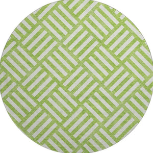 HomeRoots 8' Vibrant Lime Green & Ivory Geometric Washable Round Rug – Durable, UV-Protected for Family Homes 652374