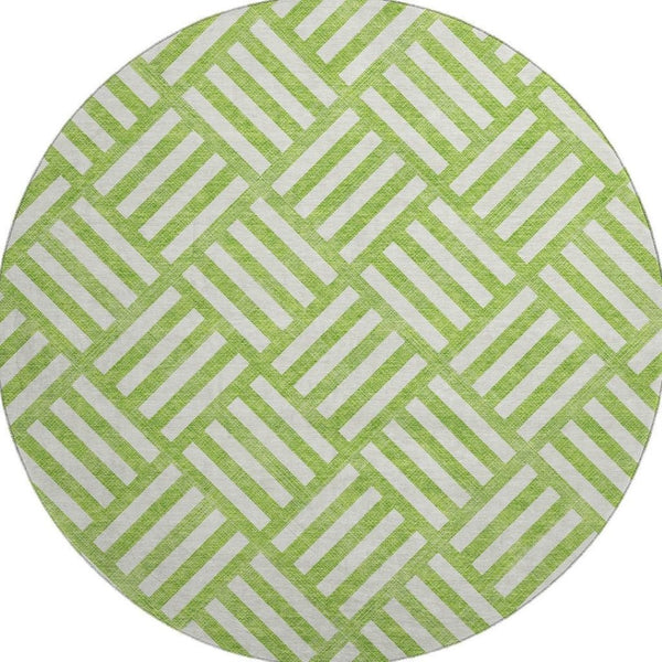 HomeRoots 8' Vibrant Lime Green & Ivory Geometric Washable Round Rug – Durable, UV-Protected for Family Homes 652374