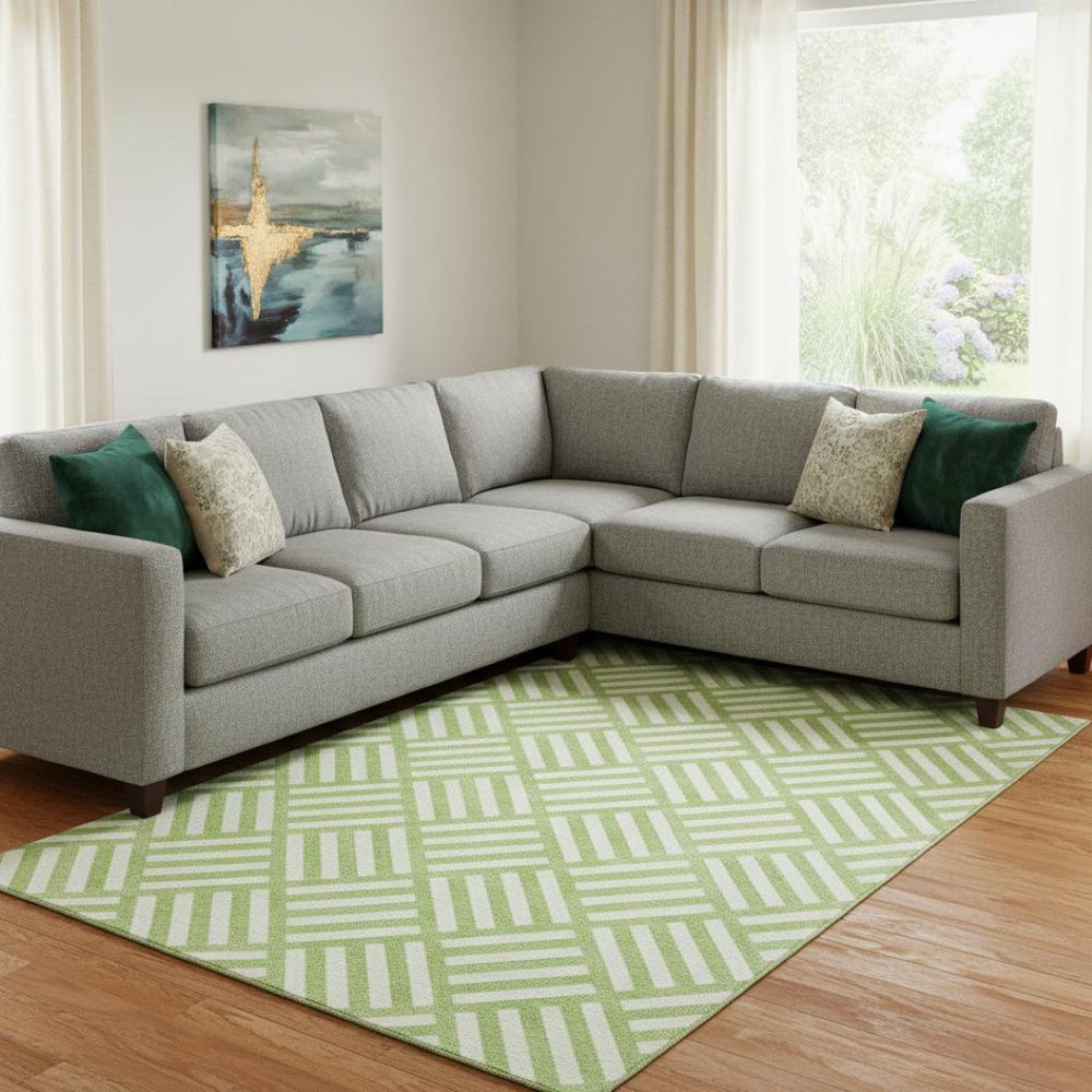HomeRoots 8' X 10' Lime Green Geometric Washable Area Rug - UV Resistant, Stain-Proof, Perfect for High-Traffic Spaces! 652375