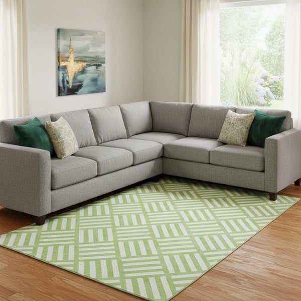 HomeRoots 8' X 10' Lime Green Geometric Washable Area Rug - UV Resistant, Stain-Proof, Perfect for High-Traffic Spaces! 652375