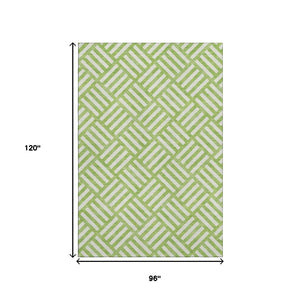 HomeRoots 8' X 10' Lime Green Geometric Washable Area Rug - UV Resistant, Stain-Proof, Perfect for High-Traffic Spaces! 652375