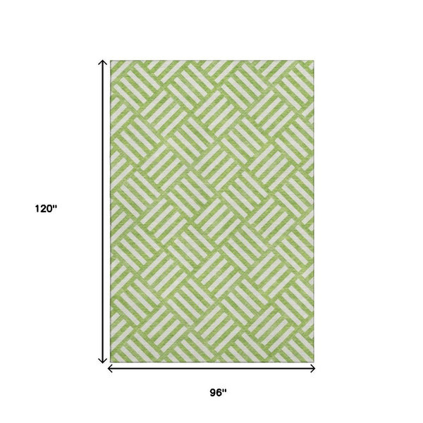 HomeRoots 8' X 10' Lime Green Geometric Washable Area Rug - UV Resistant, Stain-Proof, Perfect for High-Traffic Spaces! 652375