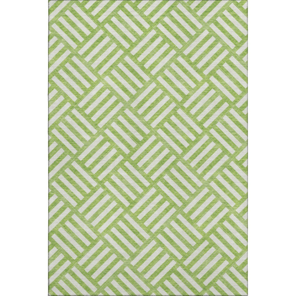 HomeRoots 9' X 12' Vibrant Lime Green & Ivory Geometric Area Rug - Washable, UV-Protected for Busy Homes! 652376