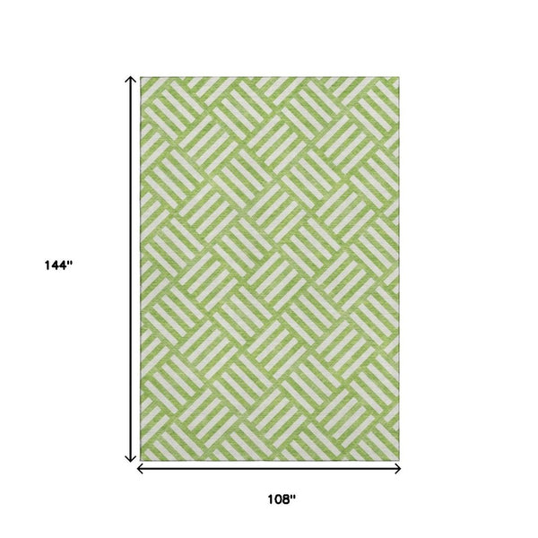 HomeRoots 9' X 12' Vibrant Lime Green & Ivory Geometric Area Rug - Washable, UV-Protected for Busy Homes! 652376