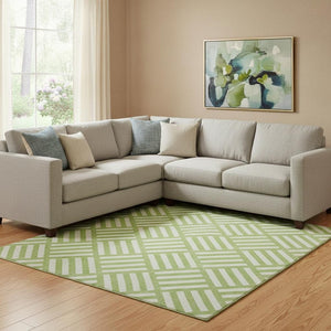 HomeRoots 9' X 12' Vibrant Lime Green & Ivory Geometric Area Rug - Washable, UV-Protected for Busy Homes! 652376