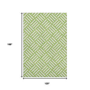 HomeRoots 10' X 14' Vibrant Lime Green & Ivory Geometric Washable Rug with UV Protection for High-Traffic Areas 652377