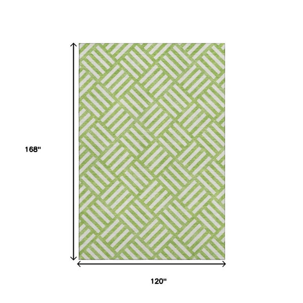 HomeRoots 10' X 14' Vibrant Lime Green & Ivory Geometric Washable Rug with UV Protection for High-Traffic Areas 652377