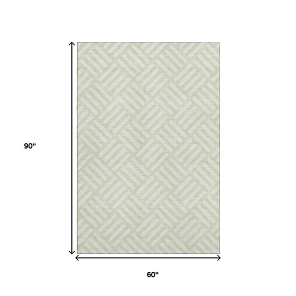HomeRoots 5' X 8' Mint Green Geometric Area Rug – Washable, UV Protected, Stain-Resistant & Easy Care Design 652379