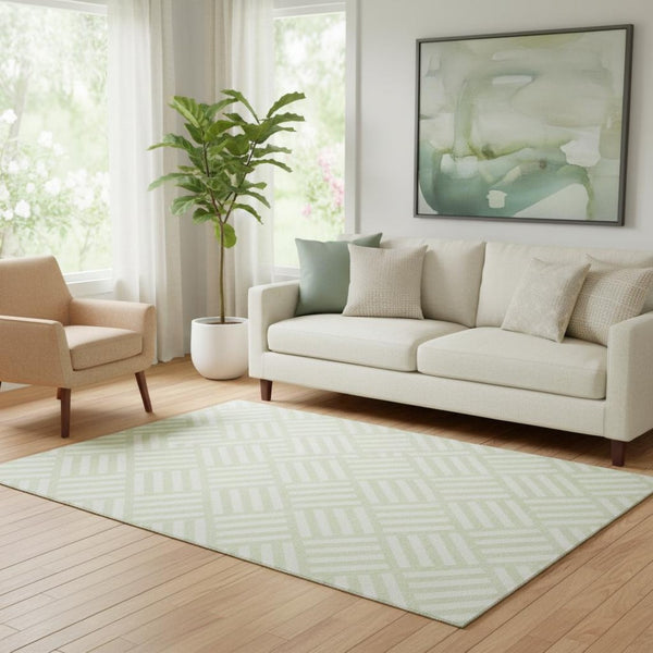 HomeRoots 5' X 8' Mint Green Geometric Area Rug – Washable, UV Protected, Stain-Resistant & Easy Care Design 652379
