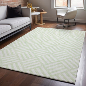 HomeRoots 5' X 8' Mint Green Geometric Area Rug – Washable, UV Protected, Stain-Resistant & Easy Care Design 652379