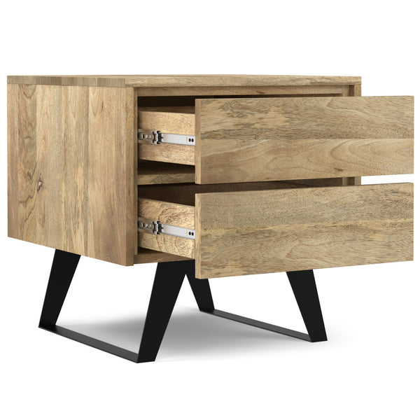 English Elm Lowry Natural Side Table - Handcrafted Mango Wood & Metal, 2 Drawers + Open Shelf, Modern Industrial Style B136P203466