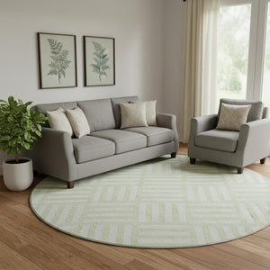 HomeRoots 8' Mint Green & Ivory Geometric Washable Round Rug with UV Protection for Modern Living Spaces 652380