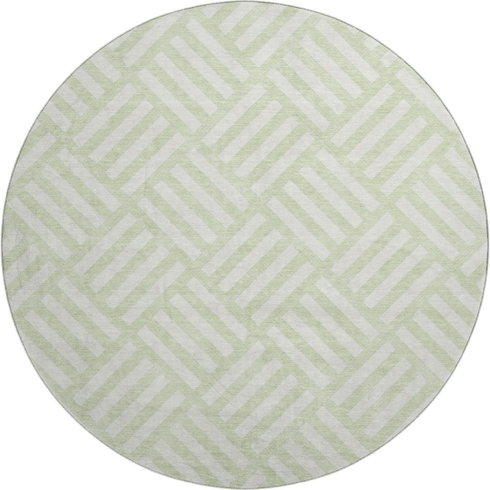 HomeRoots 8' Mint Green & Ivory Geometric Washable Round Rug with UV Protection for Modern Living Spaces 652380