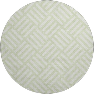HomeRoots 8' Mint Green & Ivory Geometric Washable Round Rug with UV Protection for Modern Living Spaces 652380